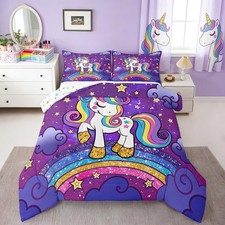 Unicorn Bedding Twin Bed Sets for Girls Purple Cute Unicorn Comforter for Gir...