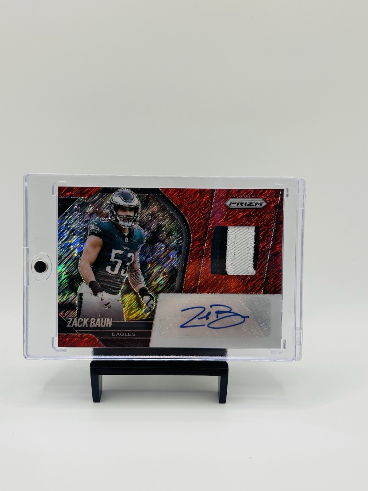 2025 Panini Prizm Zack Baun Patch Auto Red Shimmer #/35 Eagles