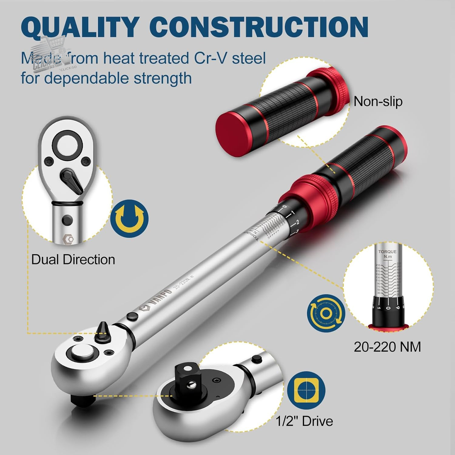 Chiave Dinamometrica 1/2 Professionale 20 220 Nm Auto Moto Set Cricchetto Prolun - Miniatura 4