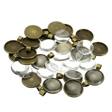 20pcs 25mm Round Antique Gold Bezel Pendant Trays Plus 20ps Cabochon Glass