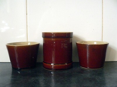3 teiliges Set - 60er/70er Jahre Denby Brown Bourne Glas Töpfe Becher #A5