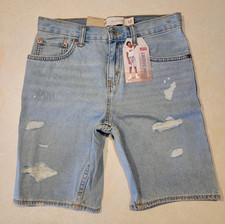 NWT Levi's Slim Jean Shorts Boys Size 12 Regular Light Wash Distressed MSRP 42