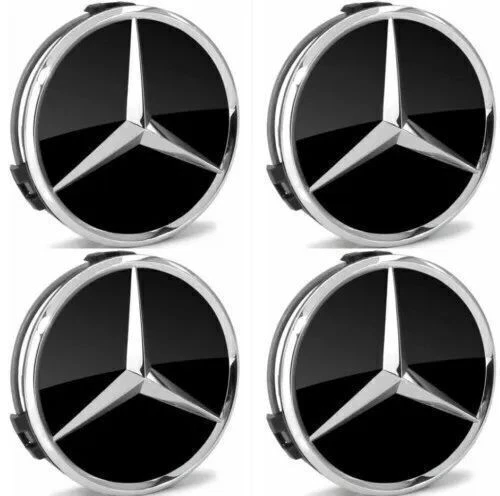 Black Set of 4 X 75mm 2.95in Wheel Center Caps Most Models Fit For Mercedes Benz Foto 2 de 4