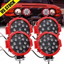4pc 7inch 51w Round Led Work Lights Flood Offroad Fog Driving For Truck Atv Red
