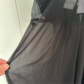 VTG DELICATES Black Lingerie Gown Sz M Red Embroidered Hearts Sheer Open Front