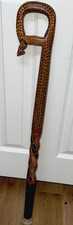 VTG Wood Tribal African Walking Stick Cane Carved Giraffe 32  Looped Handle