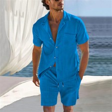 Men Summer Outfit 2-Piece Set Short Sleeve Shirt and Shorts Sweatsuit Set
