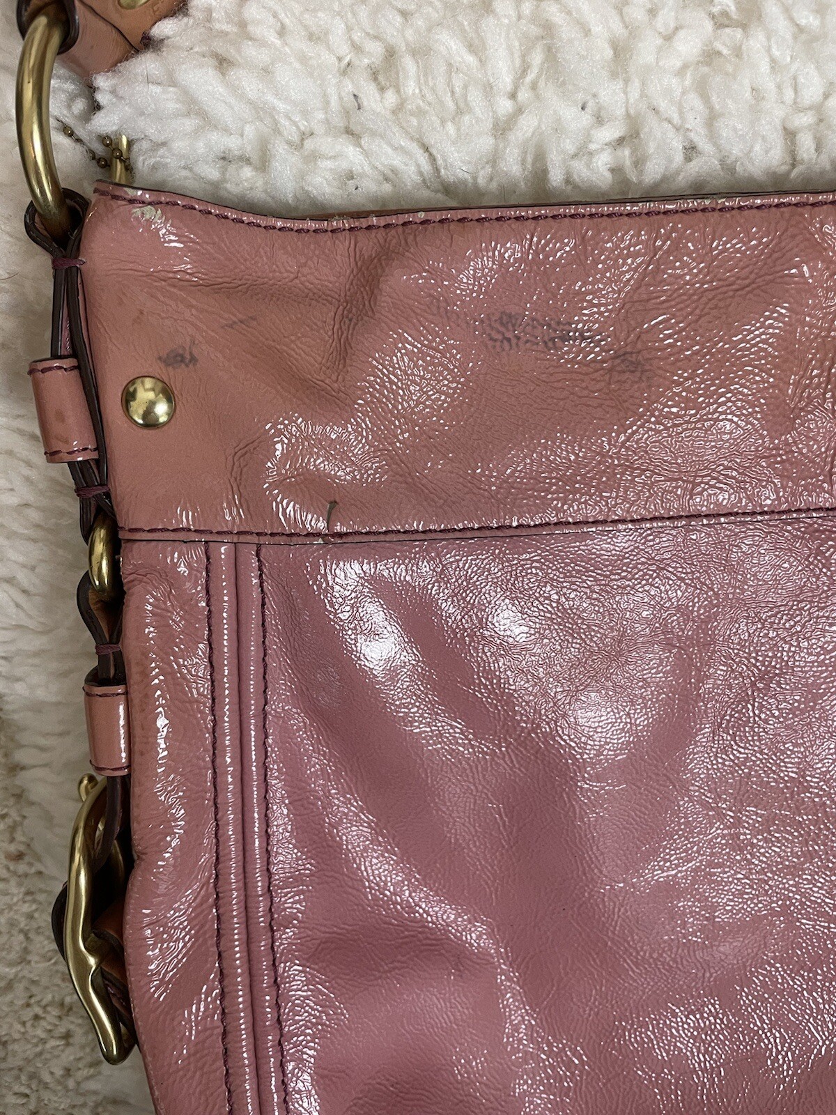 COACH ZOE Hobo Shoulder Y2K Bag Purse Patent Pink Gem