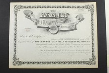 Kansas City MO Belt Railway $100 Stock Shares BLANK 1890s Certificate #125 L971A