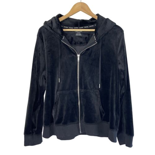 CALVIN KLEIN Women's Black Velour Full-Zip Hoodie, XL