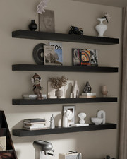 Floating Shelves for Wall, 48 Inch Extra Long Black Wall Shelves, Set of 4, Hang
