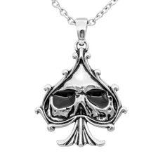 skull necklace skeleton ace face stainless steel pendant black epoxy by controse