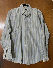 Alex Cannon brown/stripe/grey long Sleeve Cotton mens button Down Shirt size M