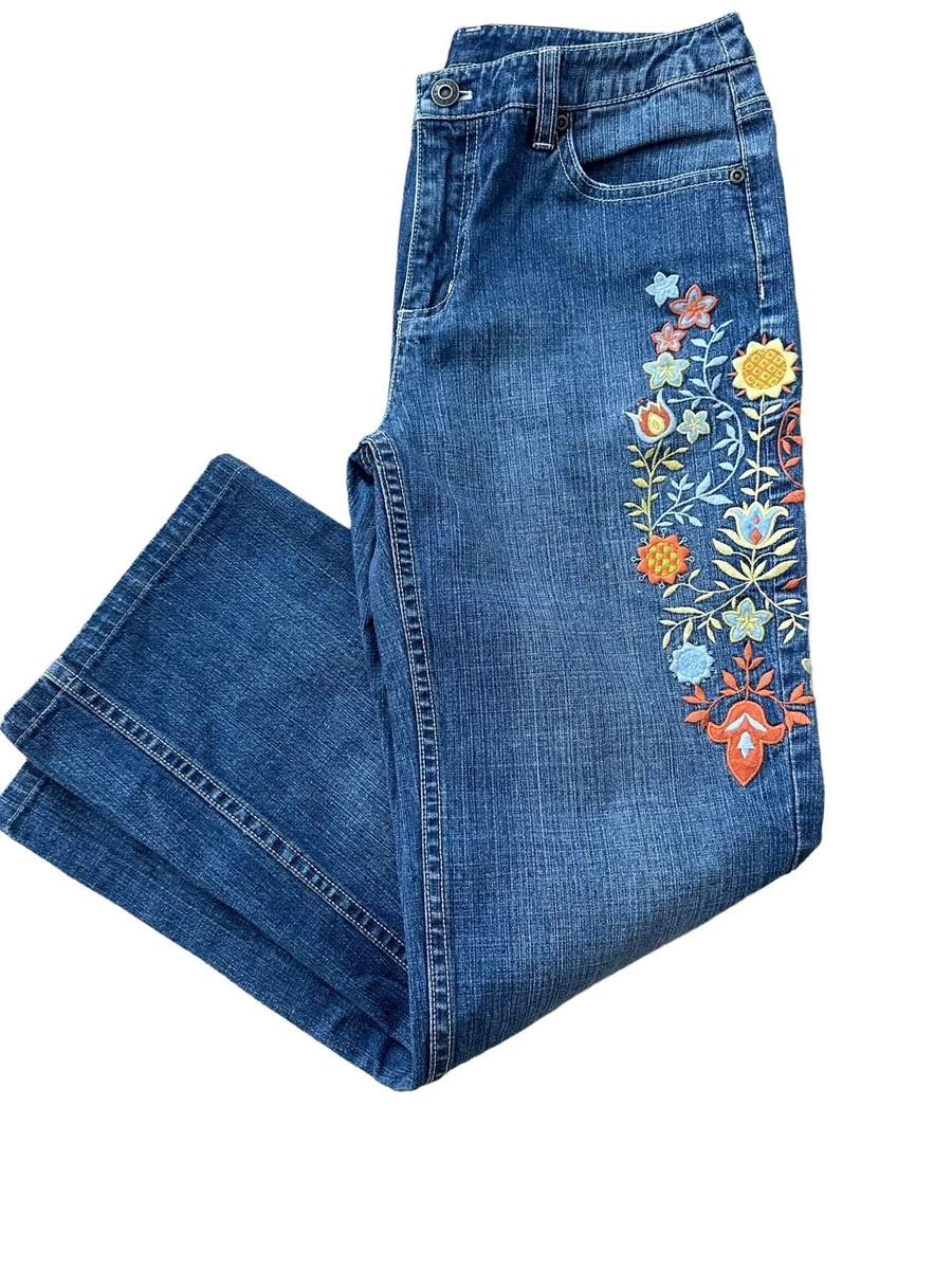 Talbots Size 4 Stretch Floral Embroidered Denim Blue Jeans Medium