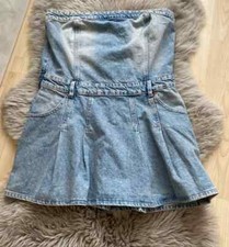 ZARA Blue Denim Strapless Short Box Pleat Dress NEW SIZE L