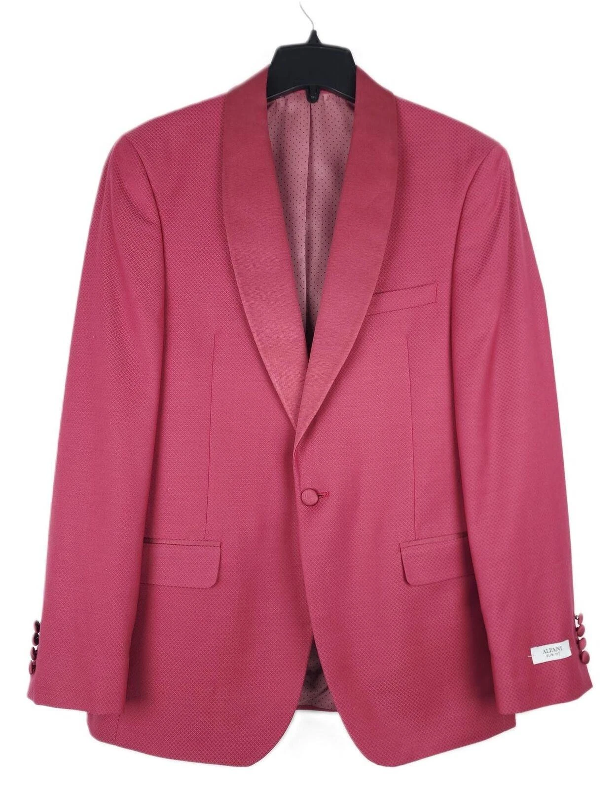 Alfani Mens Slim Fit Tuxedo Jacket Blazer 36S Red Rose Stretch Diamond Grid NWT