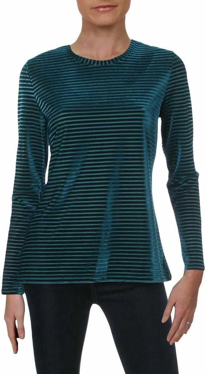 Michael Kors MY9 31 Petite Shadow Stripe Velvet Top Teal Sz PS