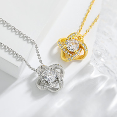 Sterling Silver Cubic Zirconia Love Knot Pendant Necklace 20'' Chain Gift Box TH5