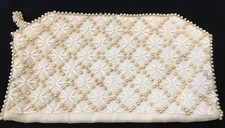 La Regale Evening Bag Purse Clutch satin with Cream beads 8  Wide Elegant VTG