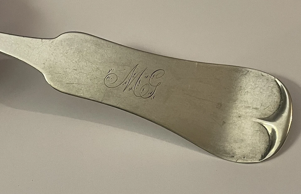 Cuchara de mesa de plata moneda de 1800 Richard Clayton Cincinnati Ohio OH cuchara 8" MG Foto 3 de 4