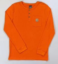 Boy's Youth Carhartt Orange Long Sleeve Henley Pocket Thermal Shirt NEW