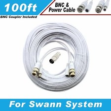 WHITE PREMIUM 100FT CCTV SURVEILLANCE CABLES FOR 8 CH SWANN SYSTEMS Dvr8-1000