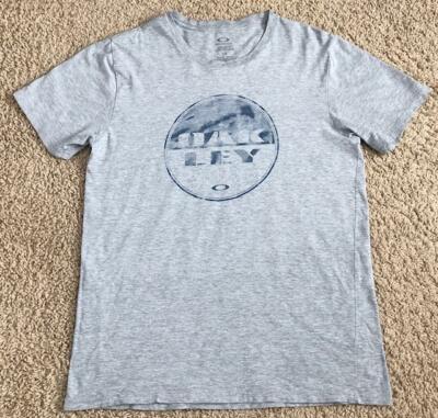 Oakley Spell Out Blue Logo Seventy Five Men's Gray T-Shirt Size Large