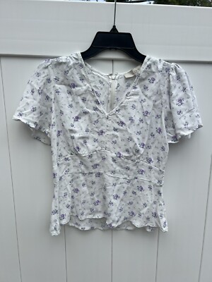 LOFT Women's Blouse Flutter Sleeves Babydoll Back Zip Multicolor Sz Petite 2 2P