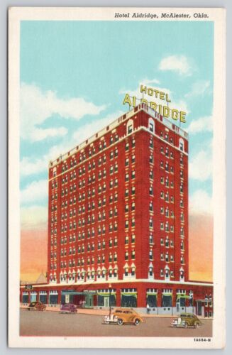 Postcard McAlester, Oklahoma, Hotel Aldridge, Classic Cars A2847