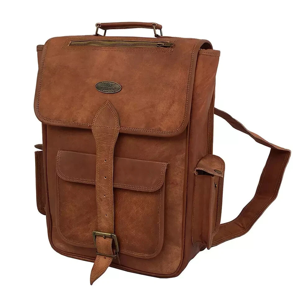 Men's Genuine Logo Brand Leather Laptop Backpack Vintage Satchel