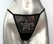 Victoria's Secret V String Panty Black Sheer Mesh Bling Crystal Star S M L XL