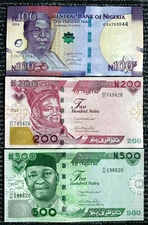 Nigeria Set Of 100 200 500 Naira 2024 Banknotes UNC World Paper Money