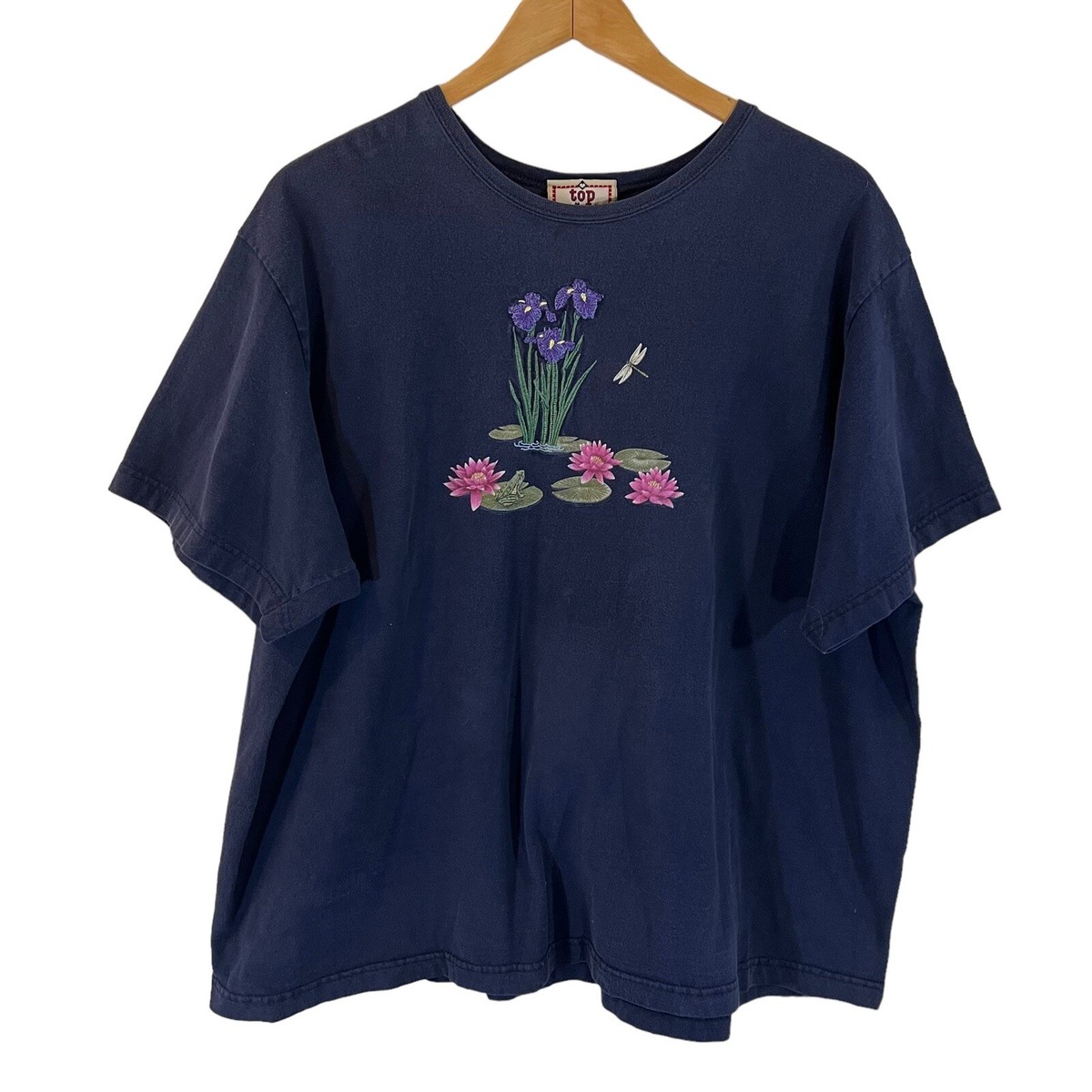 Top Stitch Morning Sun Embroidered T Shirt Plus 3X Dragonfly