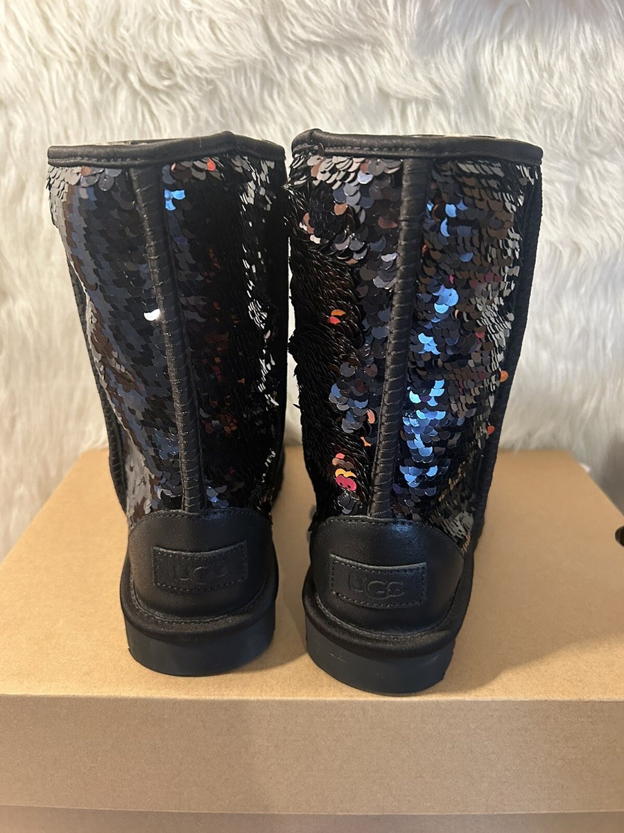 UGG Classic Short Sequin Boot Shearlin Black Women Size 7 | eBay display picture 2