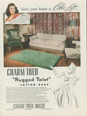 1948 Charm Tred Mills Cotton Rugs Rugged Twist Joan Bennett Vintage Print Ad AH1