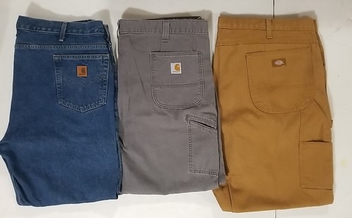 LOT OF 3 - CARHARTT & DICKIES Carpenter Cotton Duck Denim Jean Pants Size 44x30