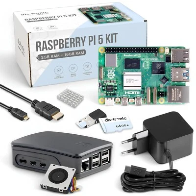 Raspberry Pi 5 8GB Starter Kit Black | Alimentatore | Case | Edizione 64GB | HDMI