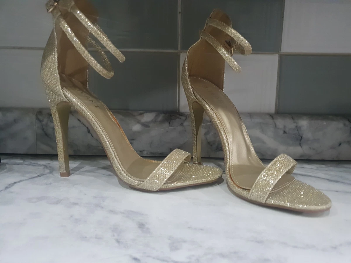 Womens Gold Glitter Strap Open Heels Size UK 5
