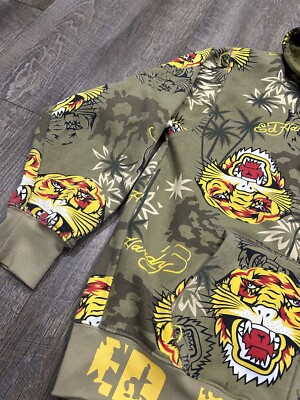 Ed Hardy by Christian Audigier Tiger AOP Graphic Zip Up Hoodie