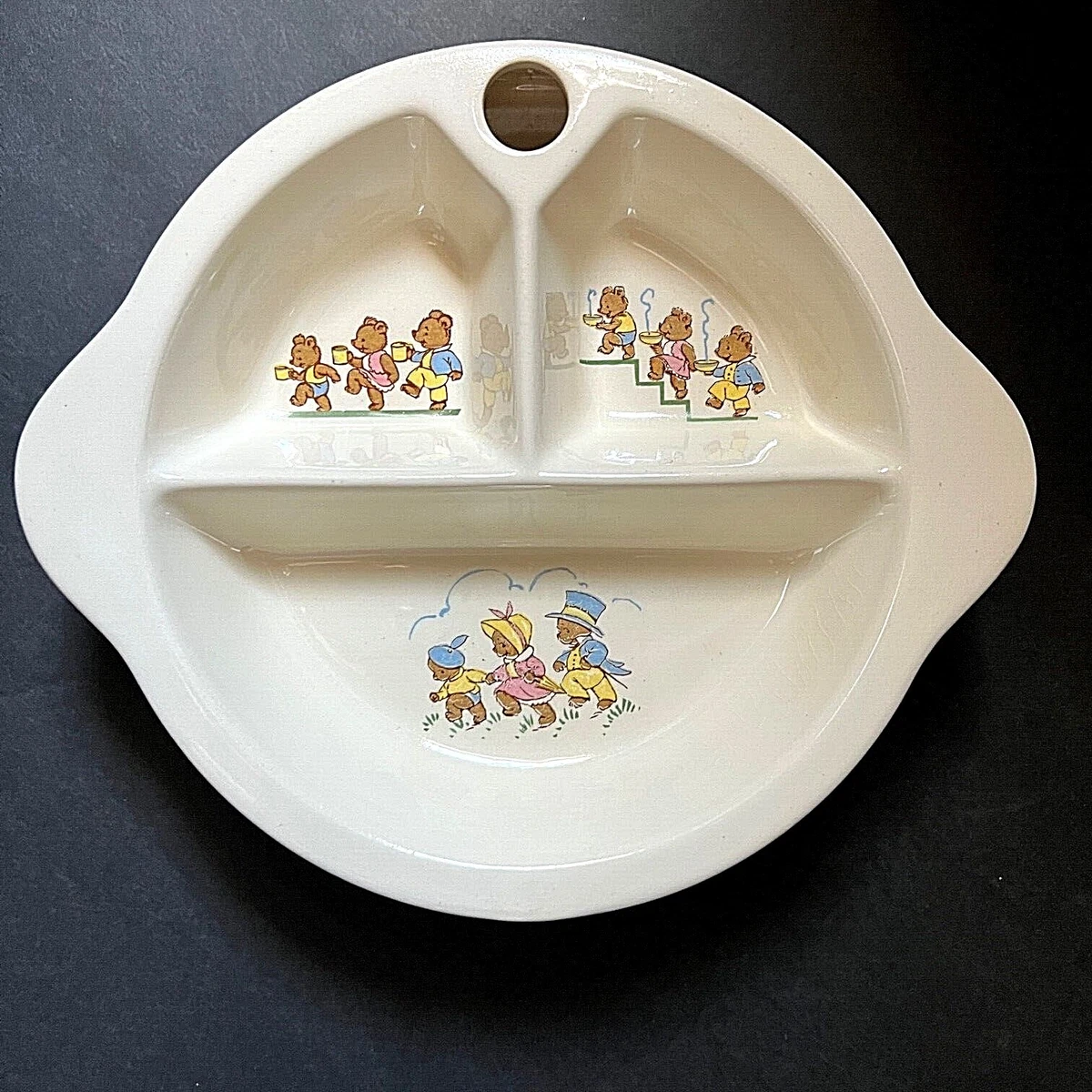 Vintage 1948 Porcelain Baby Food Warming Dish Excello 3 Sections