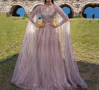 Women's Spring Summer Tassel Sequin Evening Dress Long Sleeve Slim Fit Long  Skir