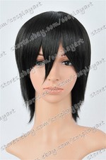 US 14inch Cosplay Wigs with Bangs Black Synthetic Heat Resistant Wigs Daily Wear