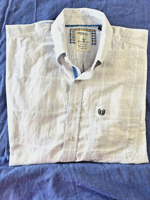 Panhandle Shirt Mens Large Rough Stock White W/ Blue Stripes Flipp Cuff Rodeo