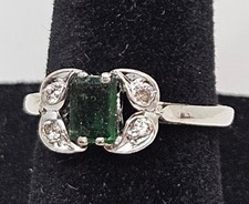 Vintage Silver Ring With Green  Clear Stones - Size 6