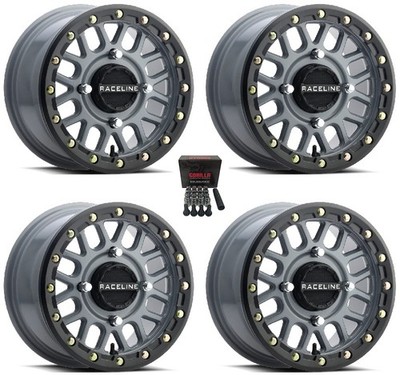 Raceline Podium Beadlock UTV Wheels/Rims Grey 15'' Can-Am Commander Maverick (4)