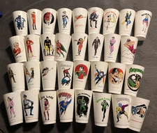 1973, 7-ELEVEN PLASTIC SLURPEE CUPS DC SUPER HEROES LOT OF 33 plus 3 1975 CUPS