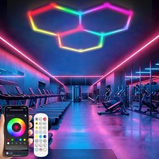 Hexagon Garage Ceiling Light Dimming 3 Grids Honeycomb RGB LED Lights APP/Remote