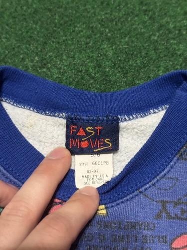 Vintage 90s Fast Moves Hockey All Over Print Aop Retro 5/6 Boys Sweatshirt - Picture 3 of 6
