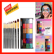 Face Paint Kit 18 Color Water Based with 10 Brushes for Halloween Kids Adults