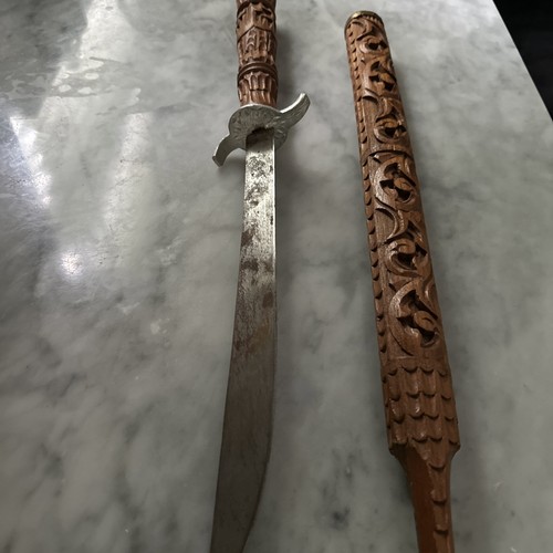 Vintage Thai Dha SWORD Hand Carved Wood Scabbard Sword 27”